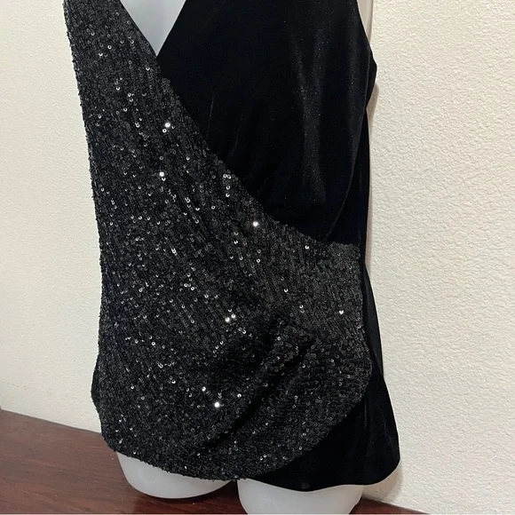 Bailey 44 Eva Sequin Velvet Surplice Wrap Tank Top Large Black Sparkly Sexy - Picture 6 of 16
